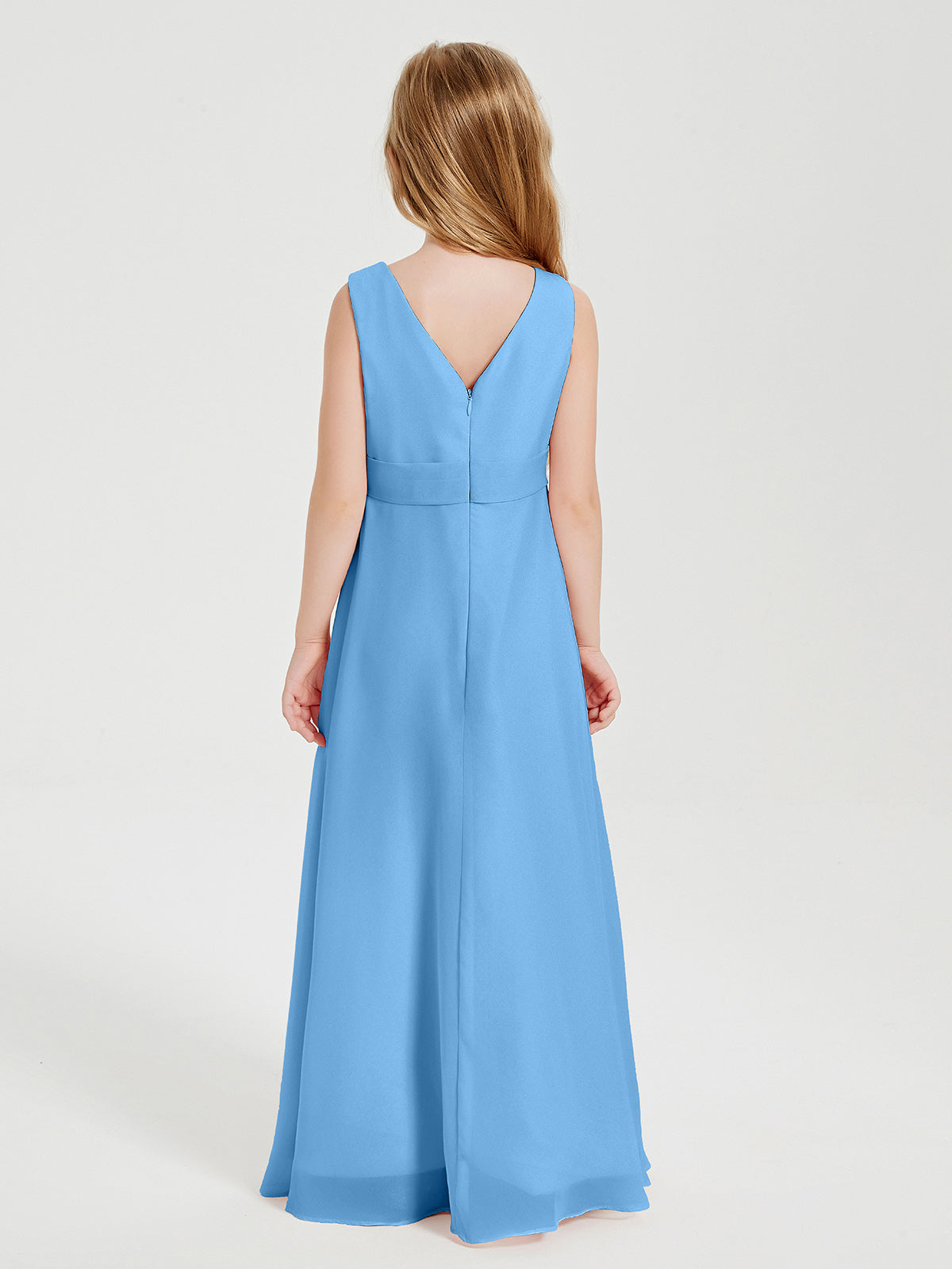 Boho Long Chiffon Bridesmaid Gown Blue